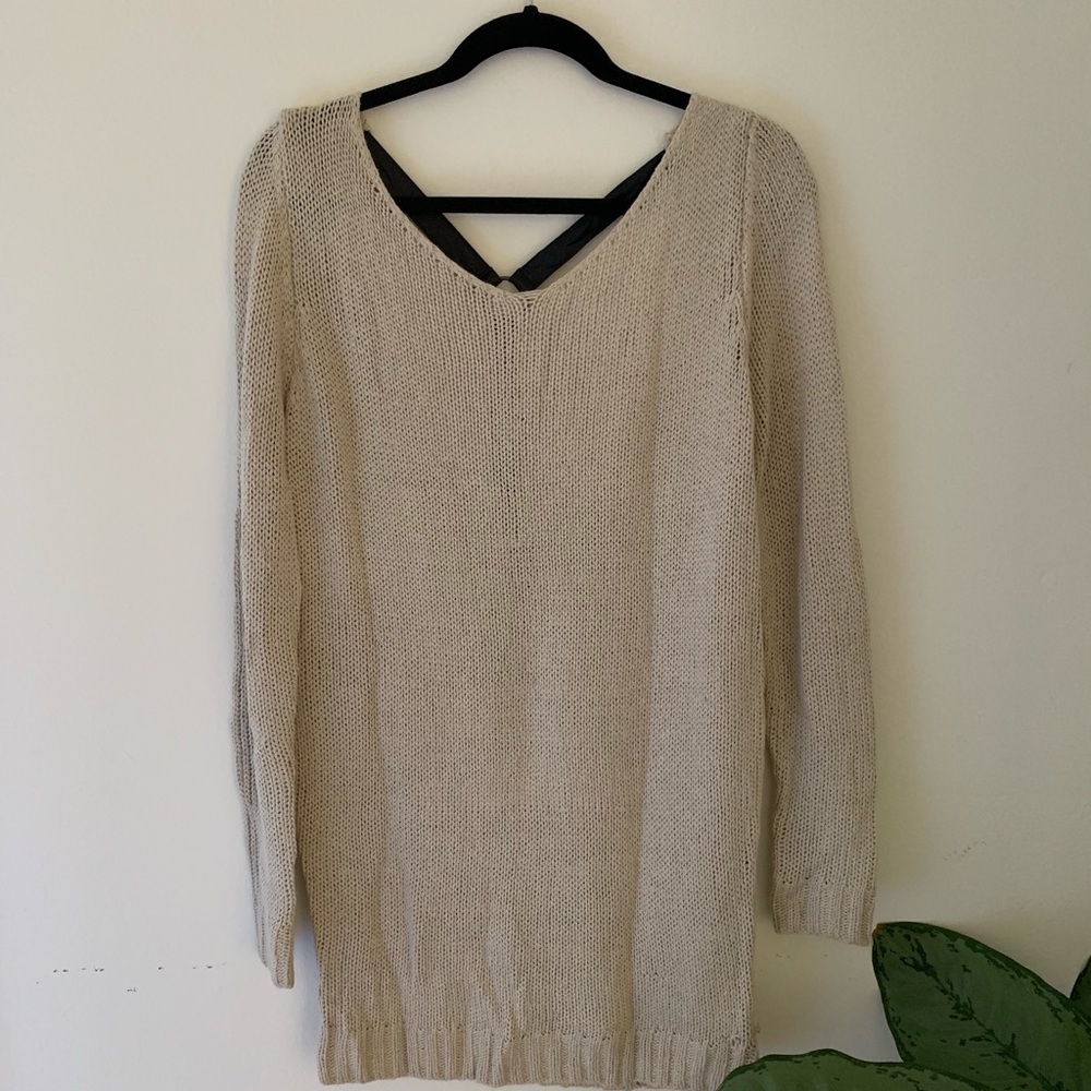 LF Tan Knit Sweater with Leather Strap Back